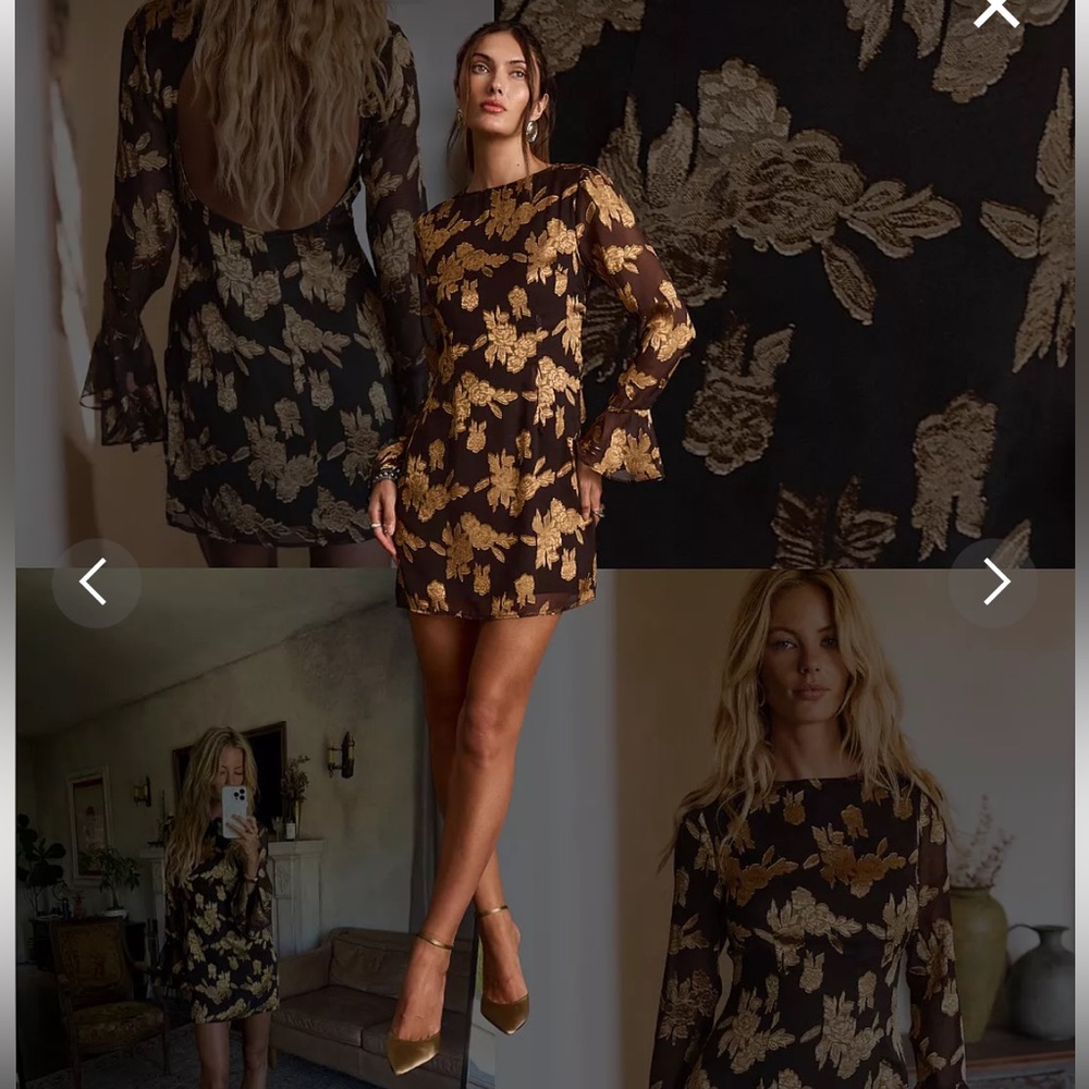 12th tribe Marissa Gold and Black Floral Mini Dress - Picture 7 of 11